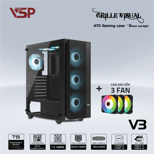 VỎ CASE MÁY TÍNH VSP GAMING V3 - ĐEN